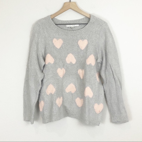 [LC Lauren Conrad] Gray Fuzzy Soft Heart Sweater - Picture 7 of 7